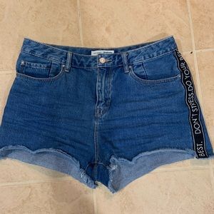 Stradivarius Size 10 High Waist Cut Offs Jean Denim Shorts Mid Wash 2.5" Inseam